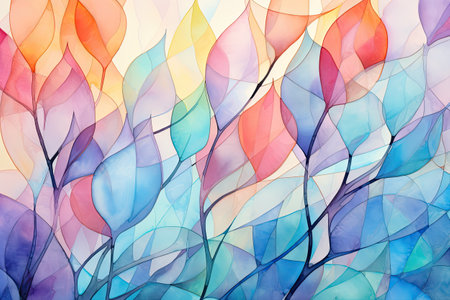 Abstract watercolor background with colorful leaves.の素材