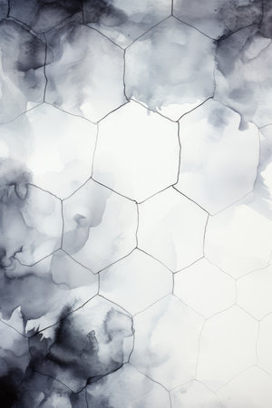 Abstract black and white watercolor background with hexagon pattern.の素材