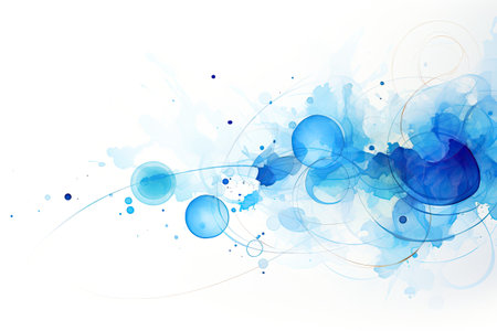 Abstract blue watercolor background with circles and lines.の素材