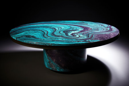 Wooden table top on a black background.の素材