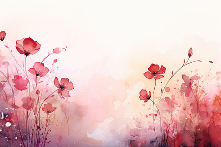 Red poppies on abstract watercolor background.の素材