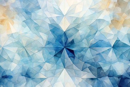Abstract watercolor background with blue and beige triangles in low poly styleの素材