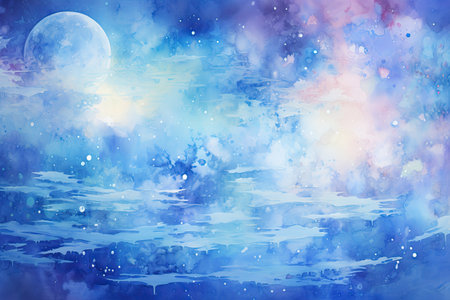Abstract watercolor background with moon and stars.の素材