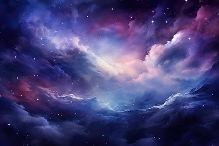 Night sky with clouds and stars.の素材