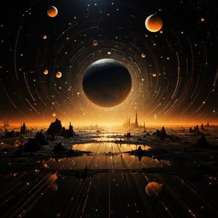 Fantasy landscape with planets, stars and nebula.の素材