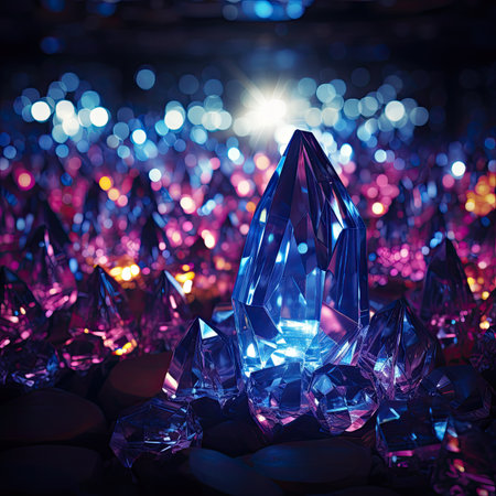 Beautiful crystal on a background of colored bokeh lights.の素材