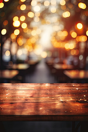 Empty wooden table and abstract bokeh light background. For product displayの素材