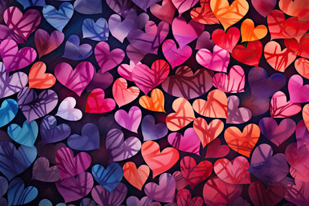 Colorful hearts on a dark background. Valentines day background.の素材