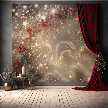 Merry Christmas and Happy New Year background with red curtains.の素材