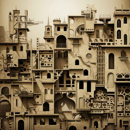 abstract background with buildings and chimneys in sepia tonedの素材
