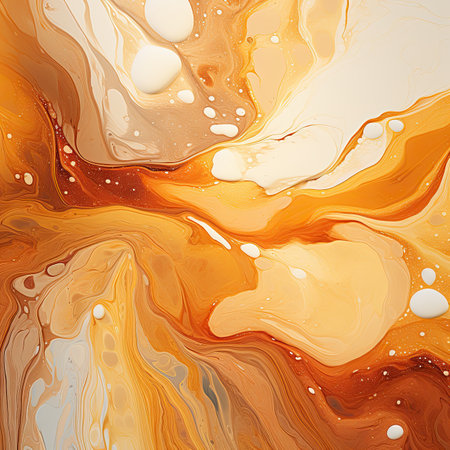Abstract background of orange and yellow liquid paint.の素材
