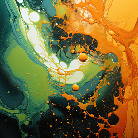 Traditional Ottoman Turkish marbling art patterns as abstract colorful background with golden elementsの素材