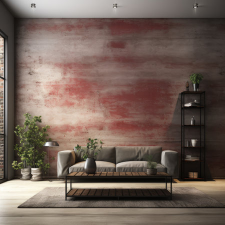 Interior of modern living room with red wallの素材