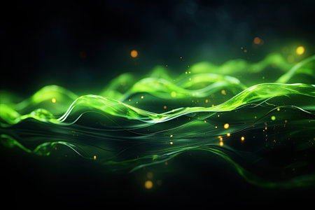 Abstract green wave on dark background.の素材