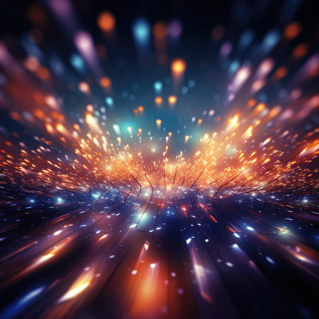 abstract background with bokeh defocused lights and rays of lightの素材
