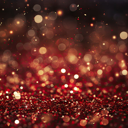 glitter vintage lights background. gold and red. de-focusedの素材