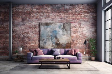 Interior of modern living room with brick wall and sofaの素材