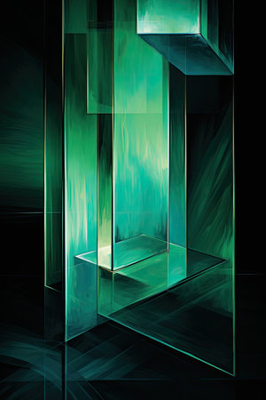 abstract green background with glass cube in the centerの素材