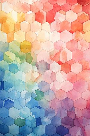 Abstract watercolor background with hexagons. Multicolored illustration.の素材