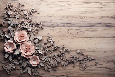 Flowers on wooden background with copy space.の素材