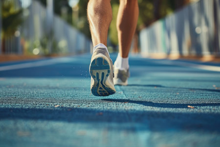 Runner athlete running on road. woman fitness jogging workout wellness concept.の素材