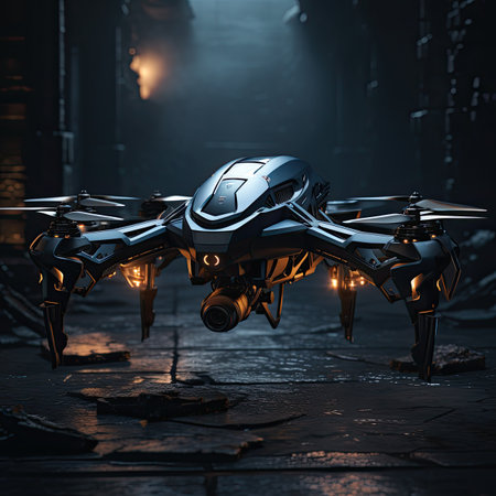 a robot with a camera on a dark backgroundの素材