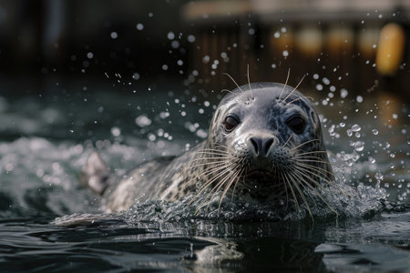 Grey seal in waterの素材