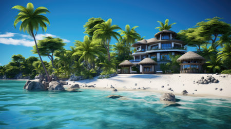 Beautiful tropical island with palm trees and sand.の素材