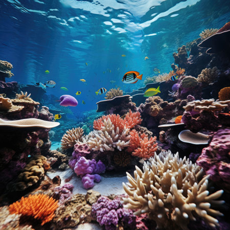 Tropical coral reef and fish in the Sea.の素材