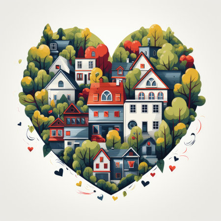 Valentine's day card with heart shaped housesの素材