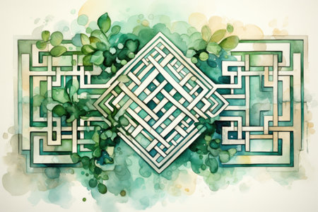 Watercolor background with traditional Chinese ornaments.の素材