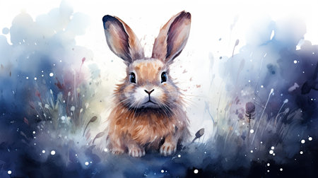 Watercolor Rabbit in the meadow.の素材