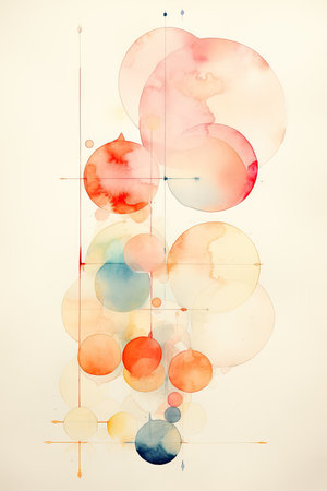 Abstract watercolor background with colorful circles.の素材