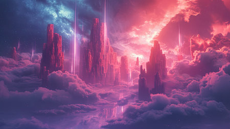 Fantasy alien planet in the clouds.の素材