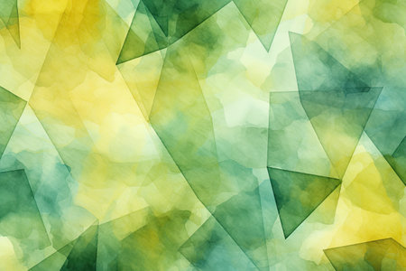Abstract watercolor background with yellow, green and blue triangles.の素材