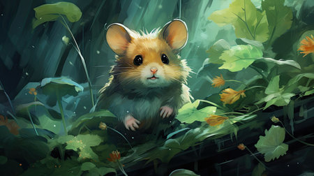 cartoon scene with hamster in the forestの素材