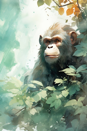 Chimpanzee in a forest.の素材