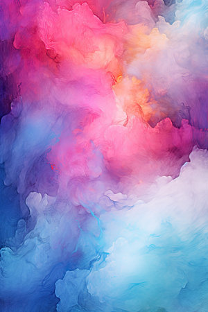 Watercolor abstract background. Blue, pink and purple paint mixing in water.の素材