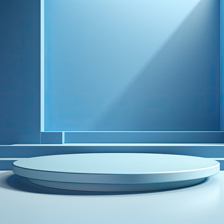 Blue room with round podiumの素材