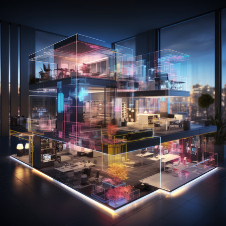 a modern office interior with a glass wall.の素材