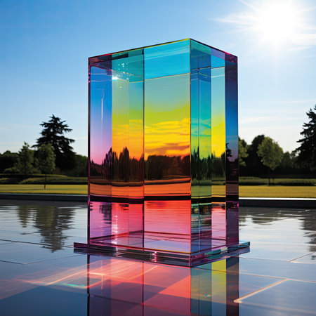 Reflection of sunset in a glass cube.の素材