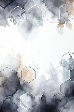 Abstract black and white watercolor background with hexagons.の素材