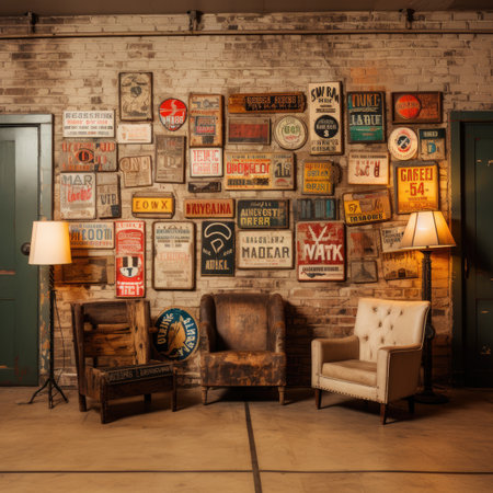 Vintage retro interior of the living room in a loft style.の素材