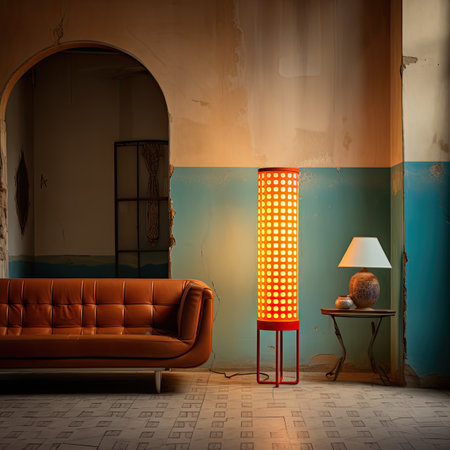 Interior of a room with a sofa and a lamp.の素材