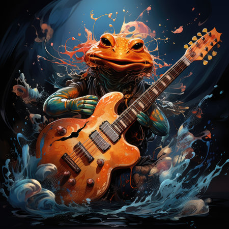 Fantasy frog with electric guitar. Fantasy art.の素材