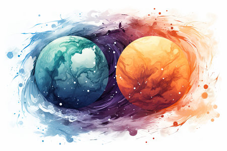Abstract watercolor background with planets.の素材