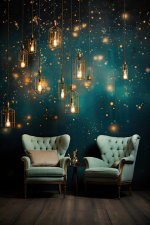 Luxury interior with two armchairs and vintage lamps.の素材