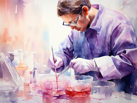 Watercolor scientist working in the laboratoryの素材