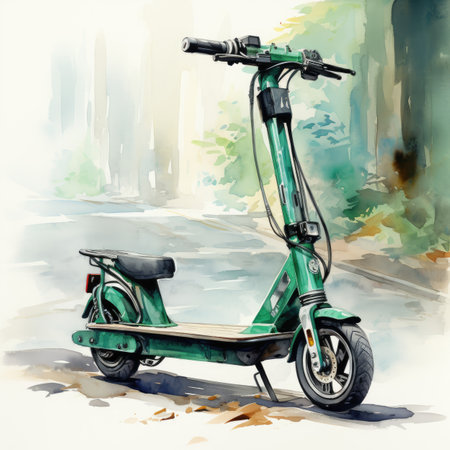 Watercolor Modern electric scooter in the park.の素材