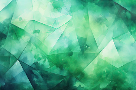 Abstract green watercolor background with triangles.の素材